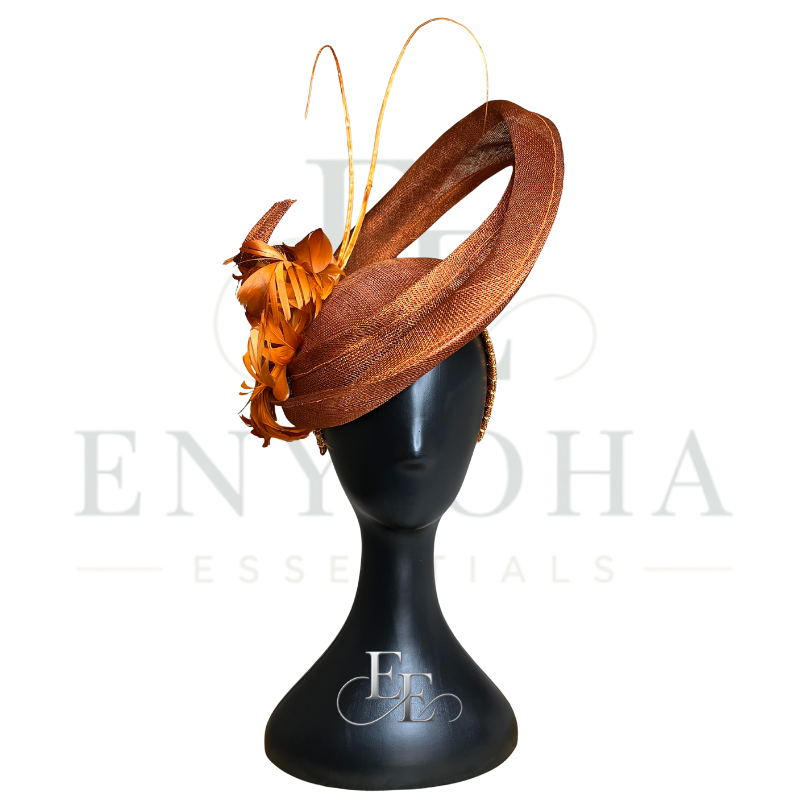 Burnt Orange Couture Sinamay Fascinator