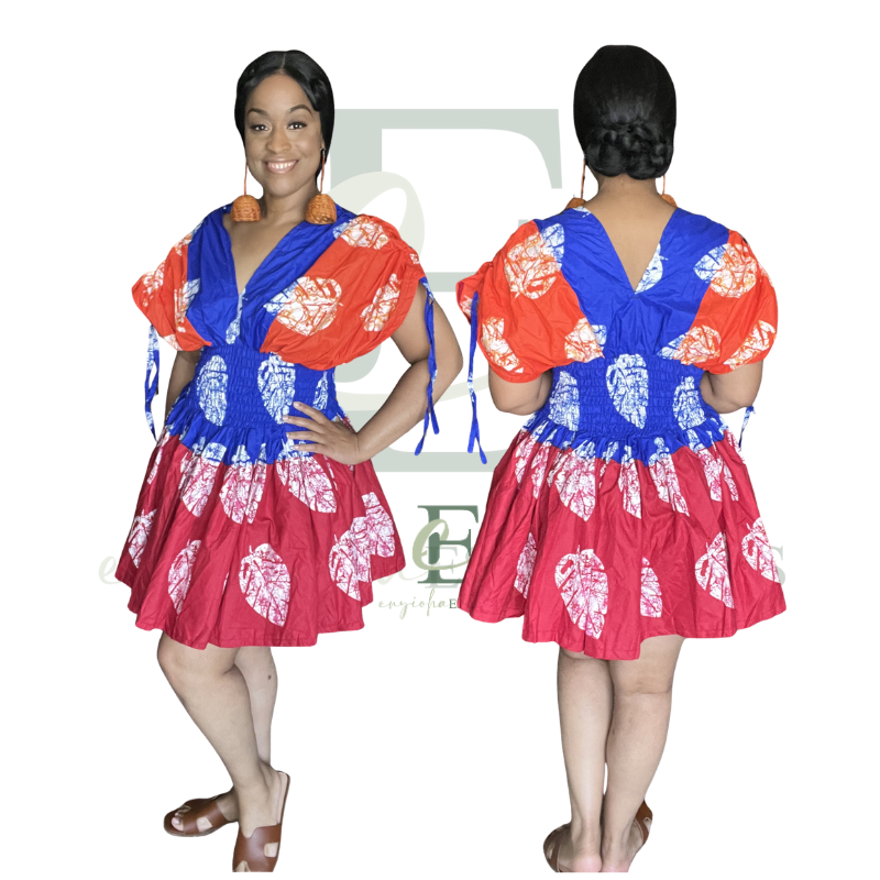 Colorblock African Smocked Mini Dress