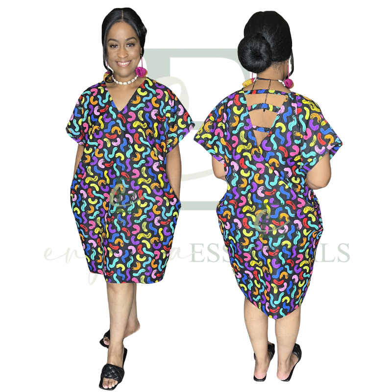 Colorful Abstract Print Open Back Mini Boubou