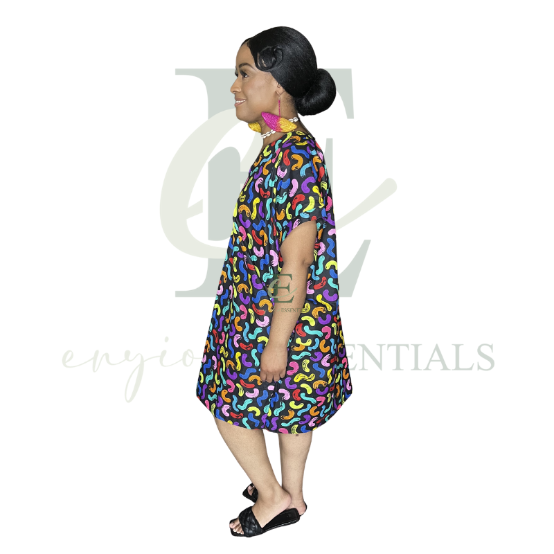 Colorful Abstract Print Open Back Mini Boubou
