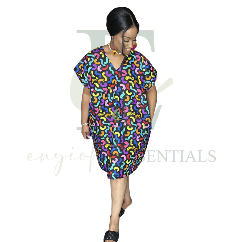 Colorful Abstract Print Open Back Mini Boubou