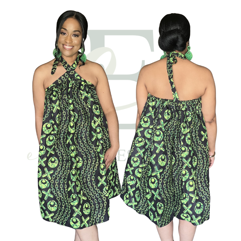 Emerald Chain-Print Halter Swing Dress