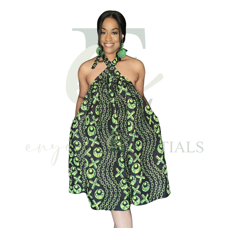 Emerald Chain-Print Halter Swing Dress