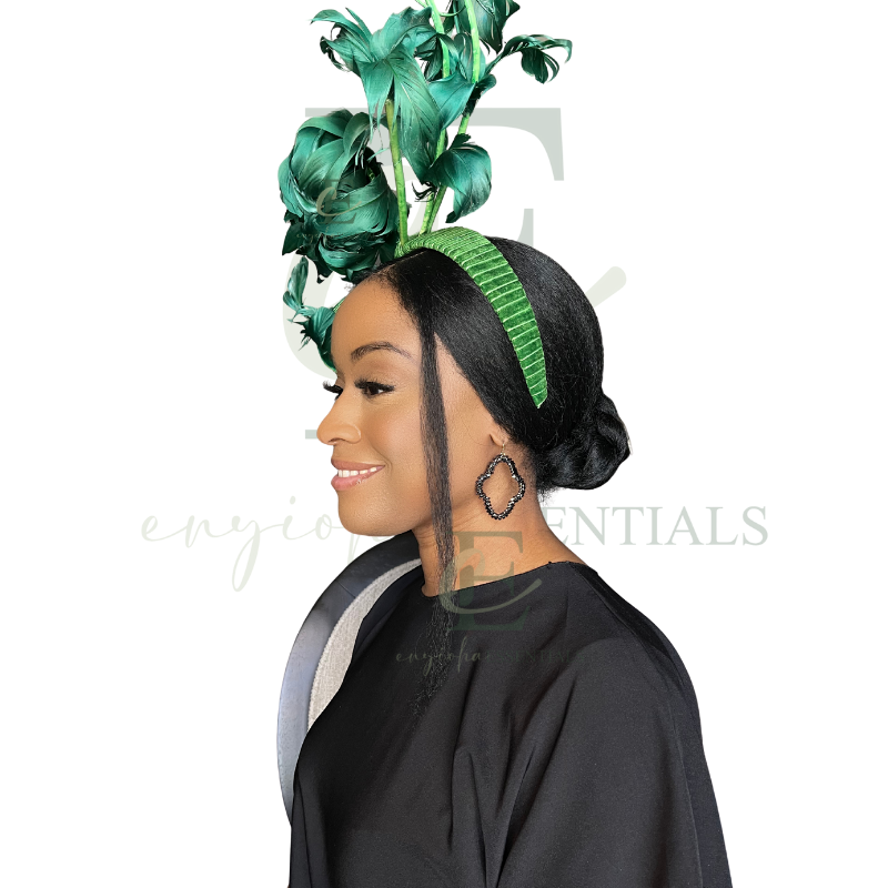 Emerald Green Peony Feather Fascinator