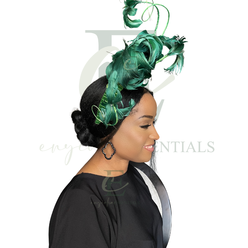 Emerald Green Peony Feather Fascinator