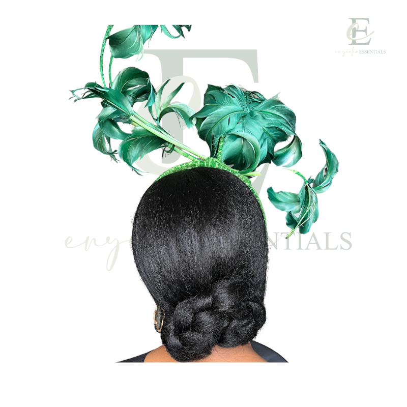 Emerald Green Peony Feather Fascinator