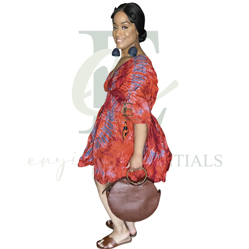 Fiery Coral Tie-Dye Smocked Mini Dress