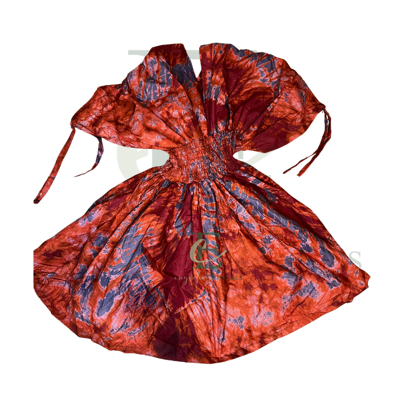Fiery Coral Tie-Dye Smocked Mini Dress