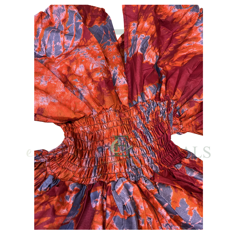 Fiery Coral Tie-Dye Smocked Mini Dress