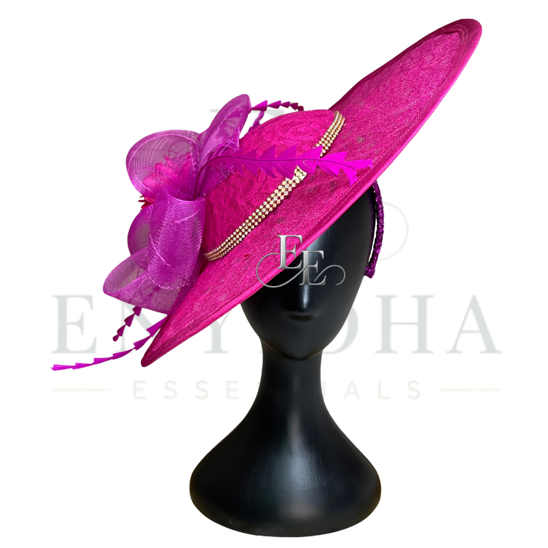 Fuchsia Pink Wide-Brim Lace Fascinator
