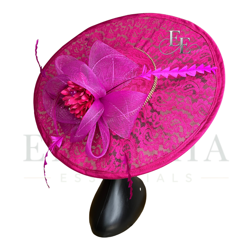 Fuchsia Pink Wide-Brim Lace Fascinator