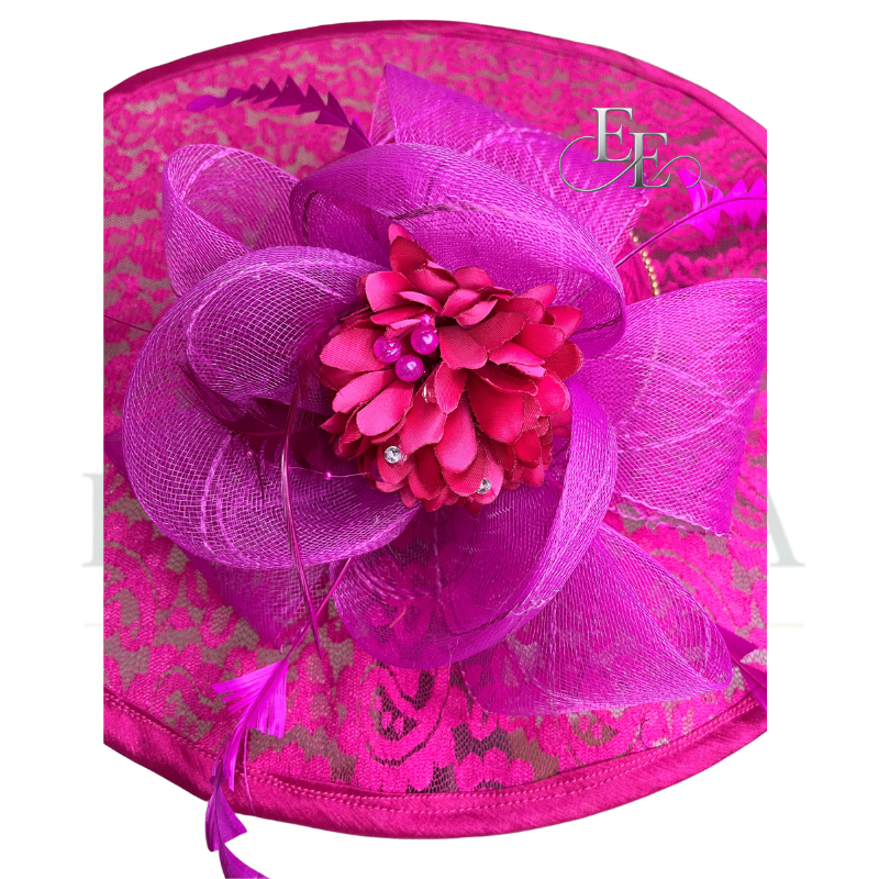 Fuchsia Pink Wide-Brim Lace Fascinator