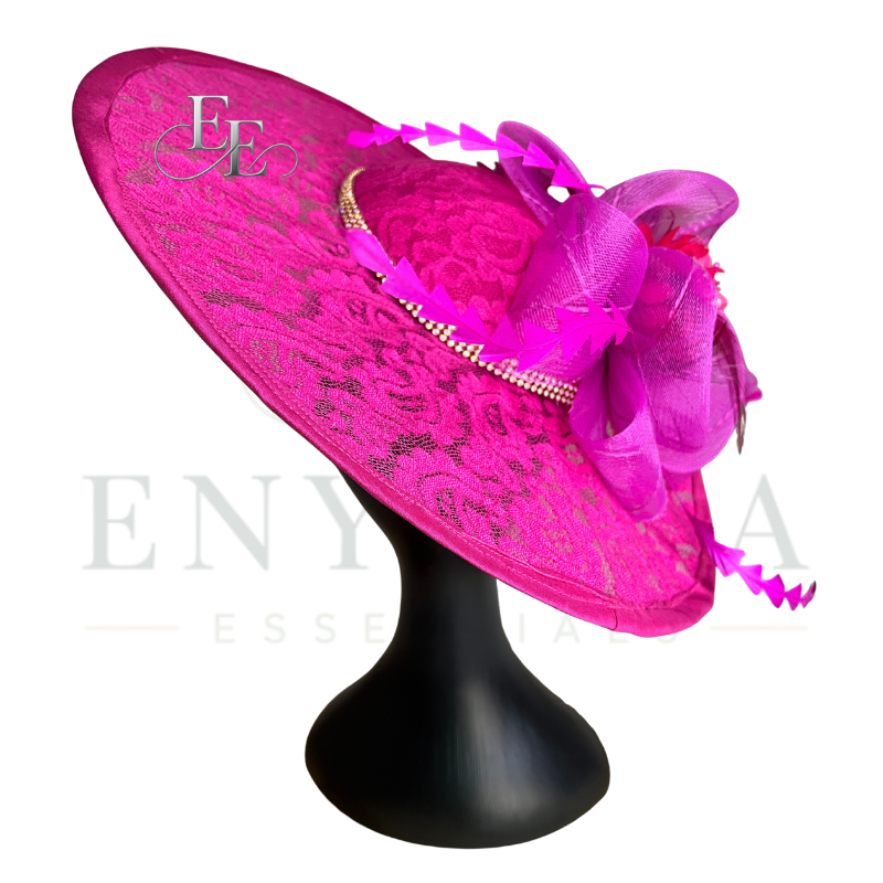 Fuchsia Pink Wide-Brim Lace Fascinator