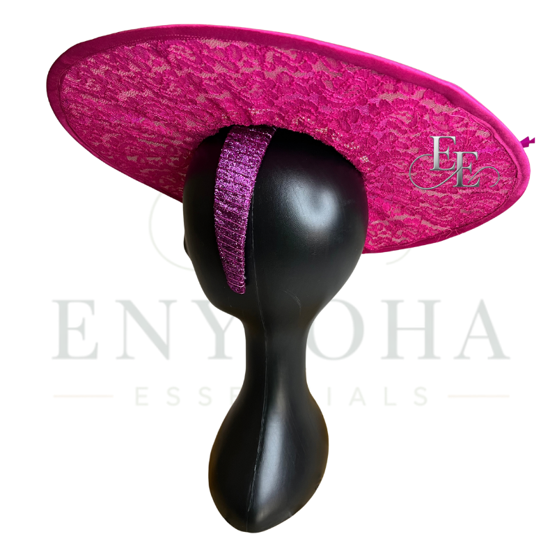 Fuchsia Pink Wide-Brim Lace Fascinator