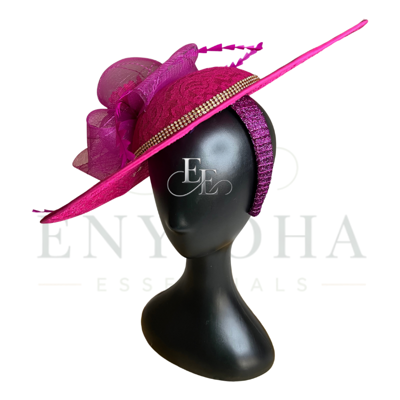 Fuchsia Pink Wide-Brim Lace Fascinator
