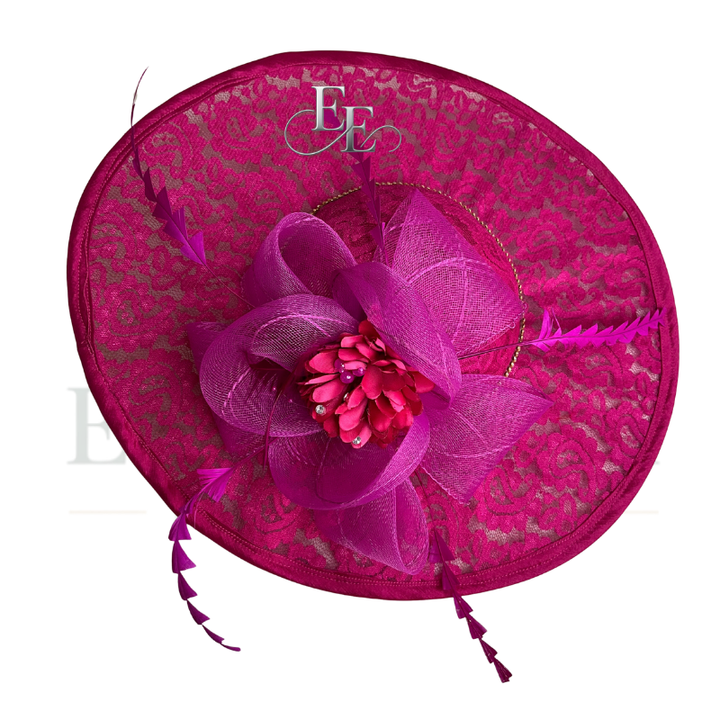 Fuchsia Pink Wide-Brim Lace Fascinator