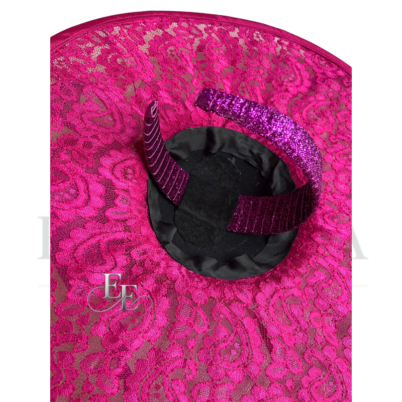 Fuchsia Pink Wide-Brim Lace Fascinator