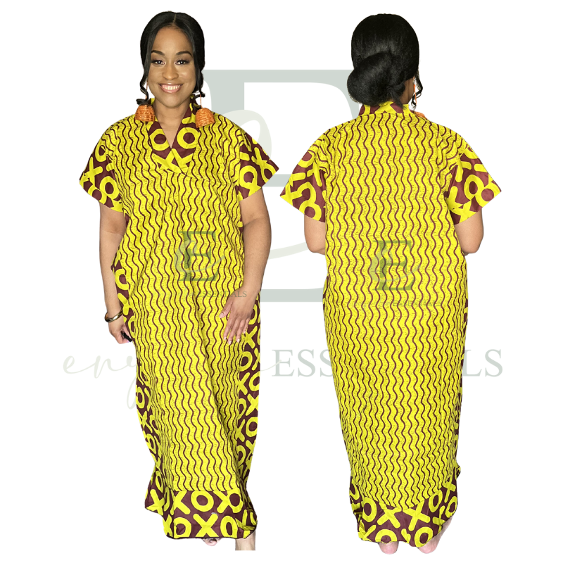 Golden Chartreuse African Print Boubou - One/Free Size