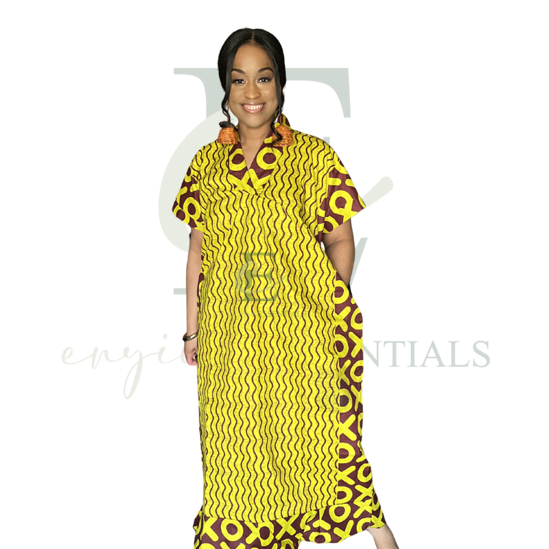 Golden Chartreuse African Print Boubou - One/Free Size