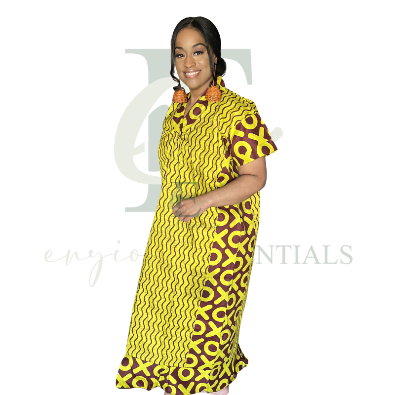 Golden Chartreuse African Print Boubou - One/Free Size