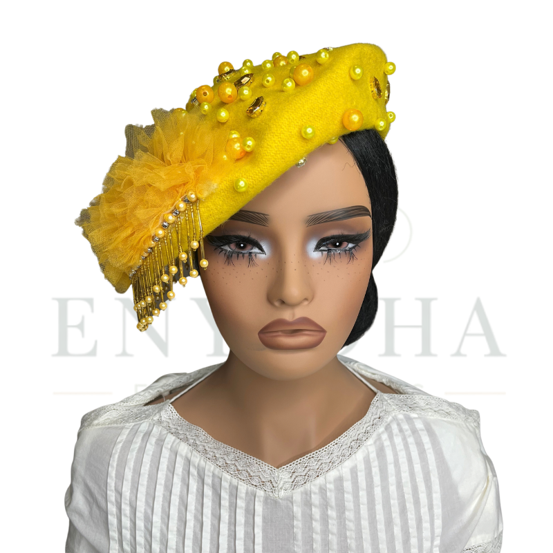 Ruffle Embellished Bead Fringe Beret