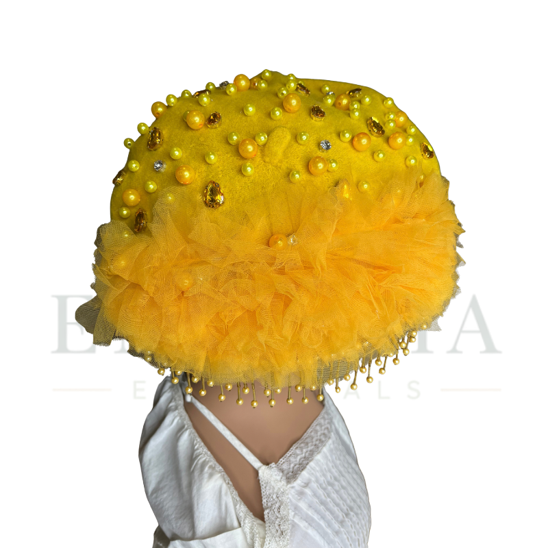 Ruffle Embellished Bead Fringe Beret