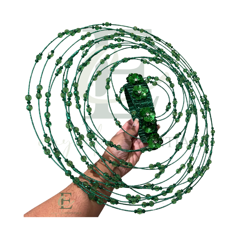 Green Beaded Wire Halo Fascinator with Floral Accents