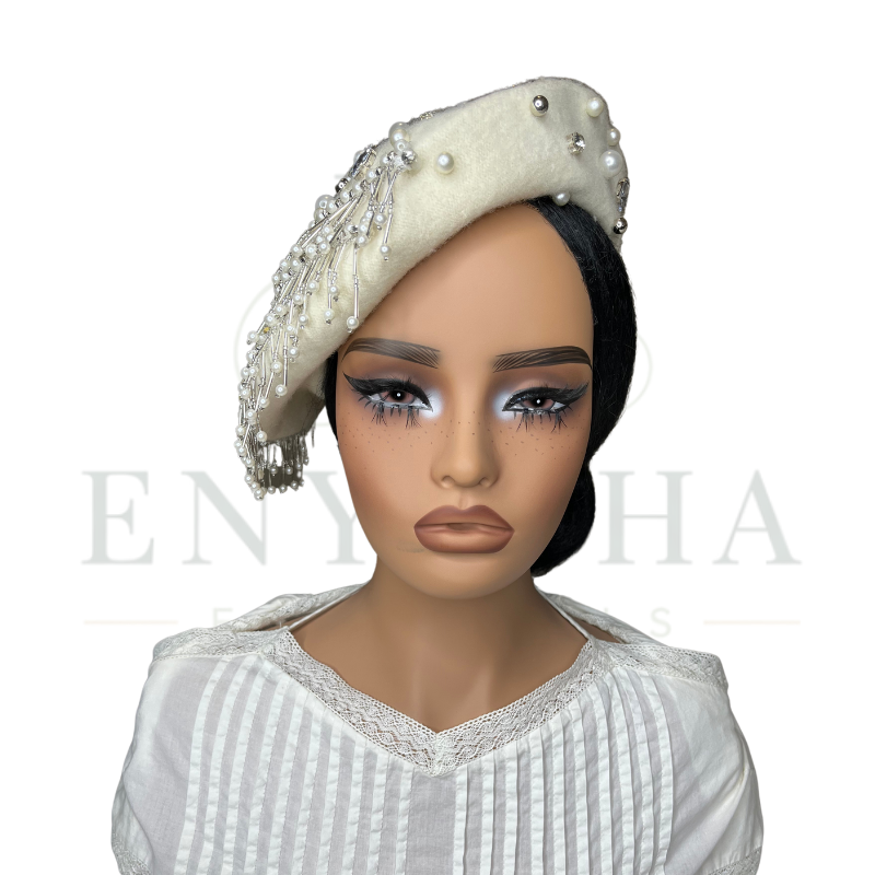 Pearl-Embellished Fringe Beret
