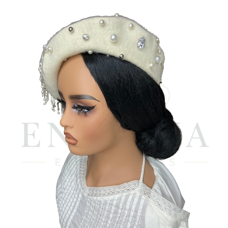 Pearl-Embellished Fringe Beret