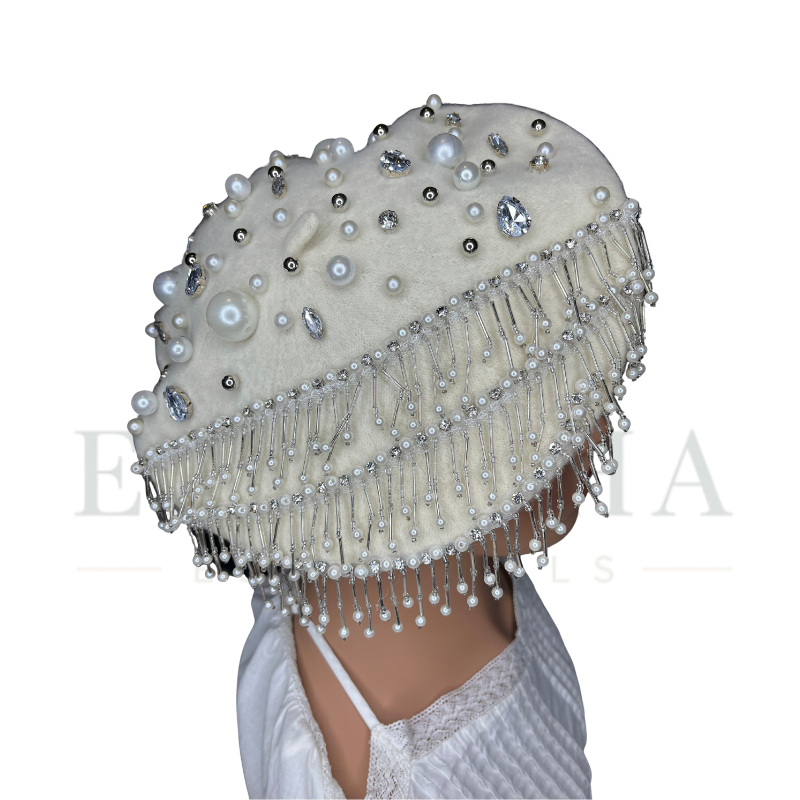 Pearl-Embellished Fringe Beret