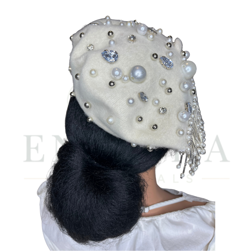 Pearl-Embellished Fringe Beret