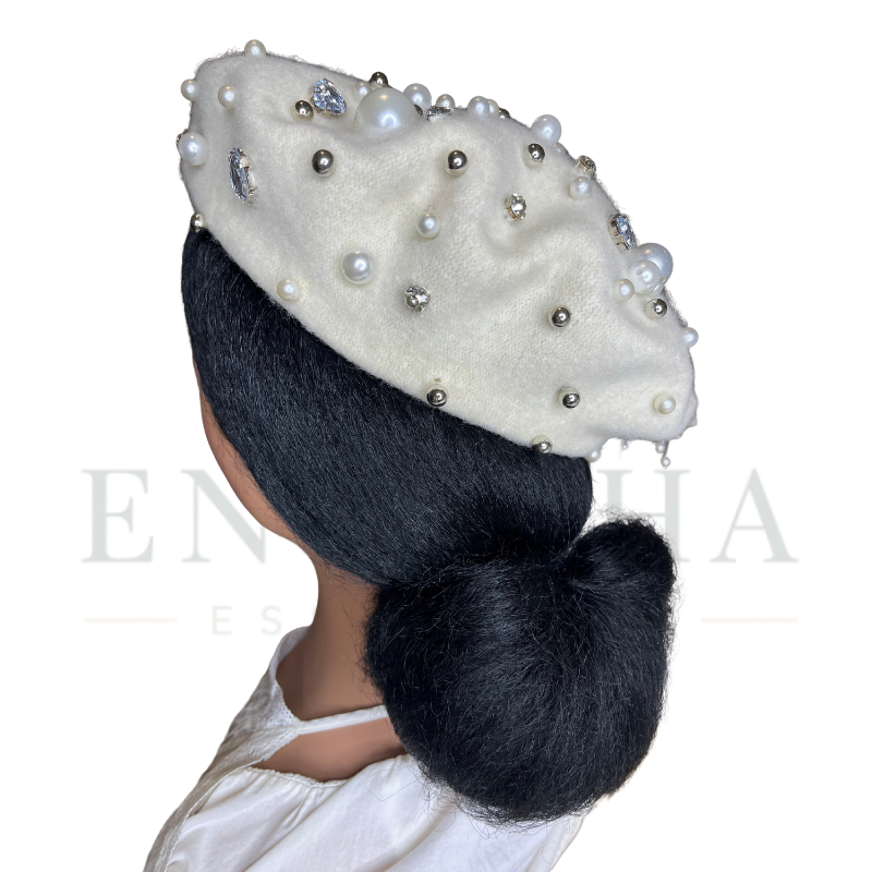 Pearl-Embellished Fringe Beret
