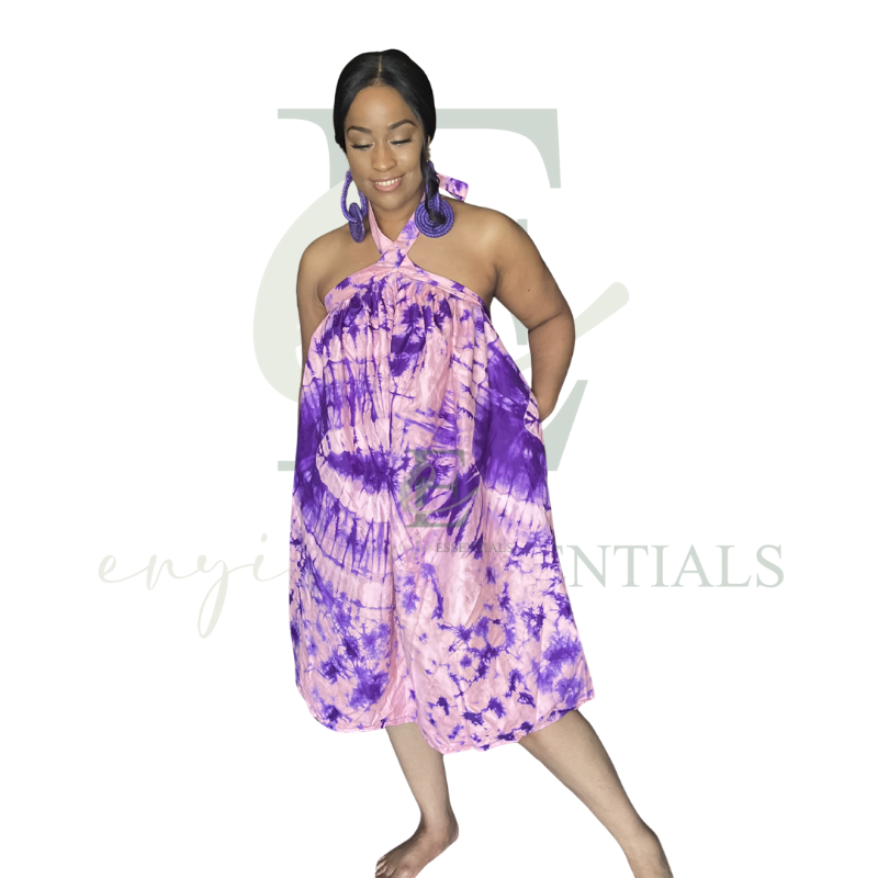 Pink & Purple Tie-Dye Halter Swing Dress