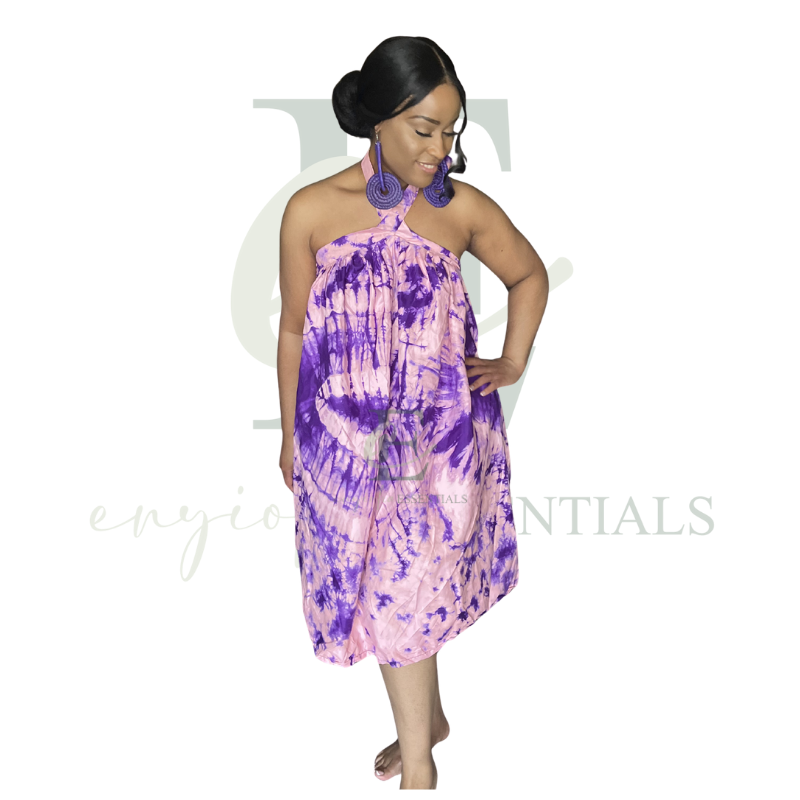 Pink & Purple Tie-Dye Halter Swing Dress