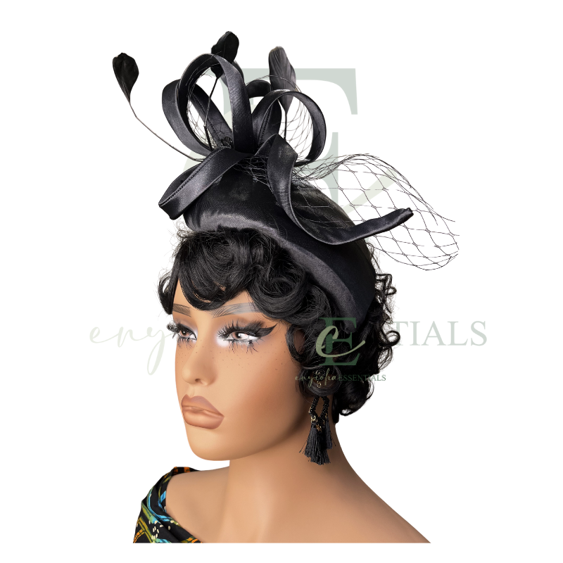 Midnight Elegance Teardrop Pillbox Fascinator