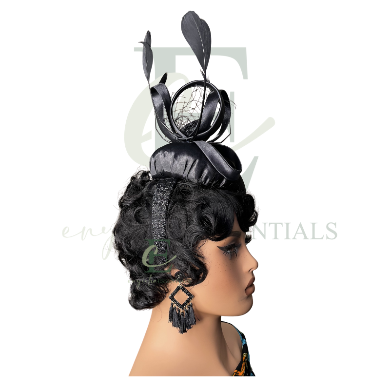Midnight Elegance Teardrop Pillbox Fascinator