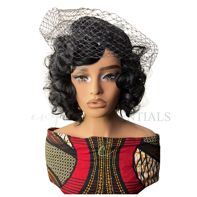 Midnight Royale Beaded Pillbox Fascinator with Veil