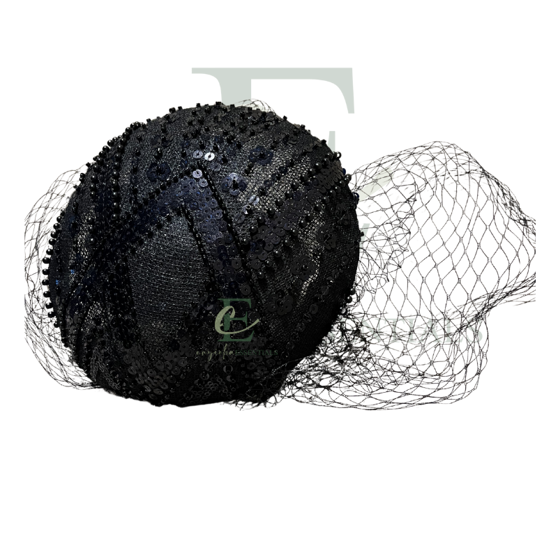 Midnight Royale Beaded Pillbox Fascinator with Veil