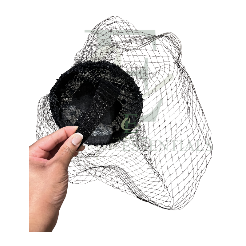 Midnight Royale Beaded Pillbox Fascinator with Veil