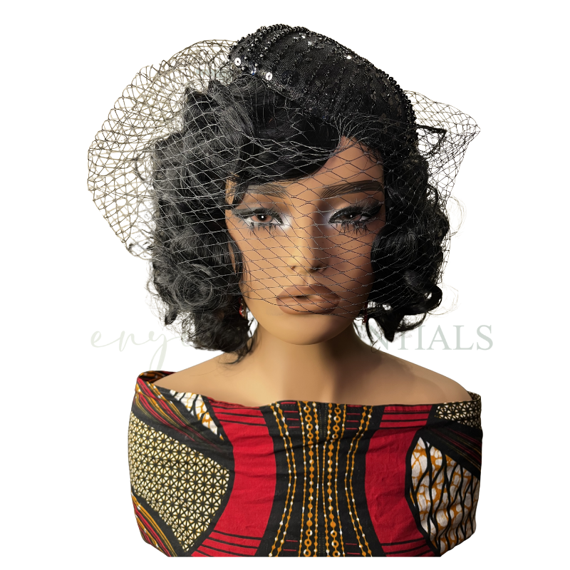 Midnight Royale Beaded Pillbox Fascinator with Veil