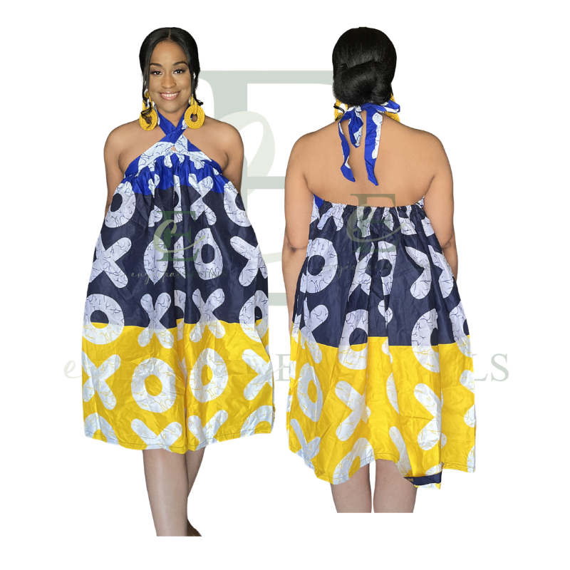 Navy Gold XO Halter Swing Dress
