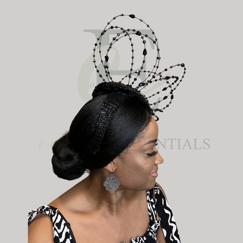 Noir Radiance Black Beaded Fascinator