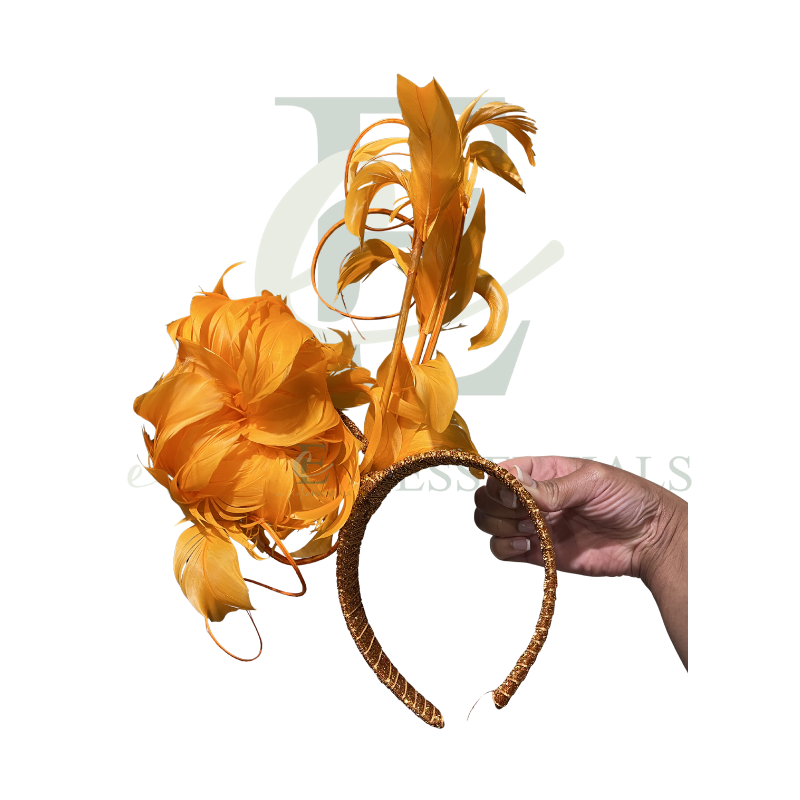 Orange Peony Feather Fascinator