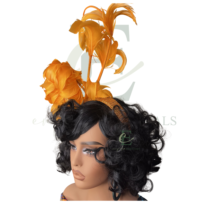 Orange Peony Feather Fascinator