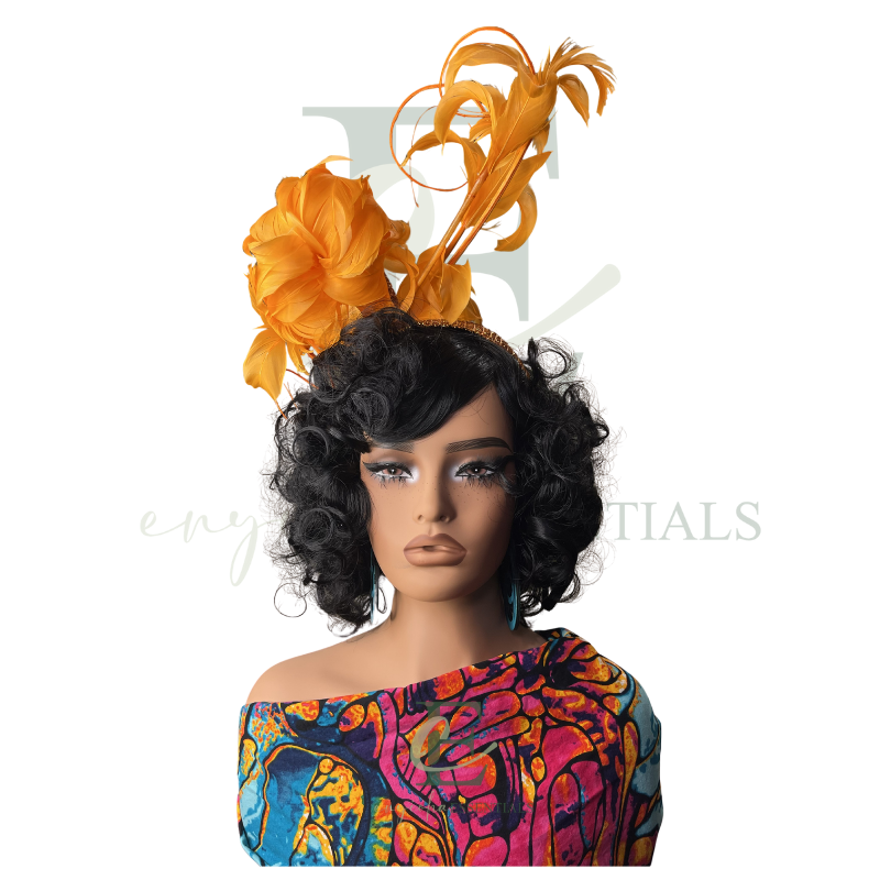 Orange Peony Feather Fascinator