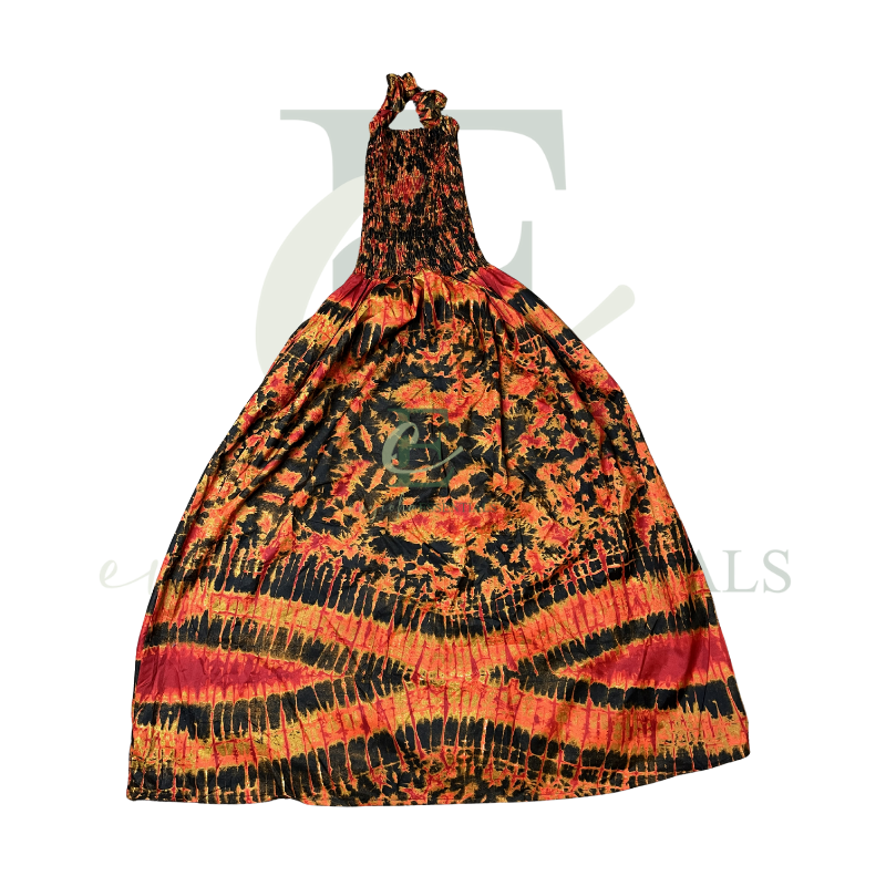 Orange & Black Tie-Dye Halter Long Maxi Dress
