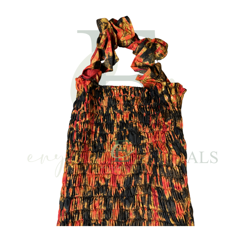 Orange & Black Tie-Dye Halter Long Maxi Dress