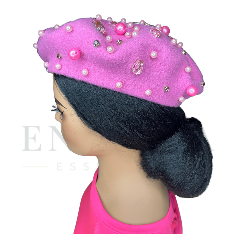 Pearl-Embellished Fringe Beret