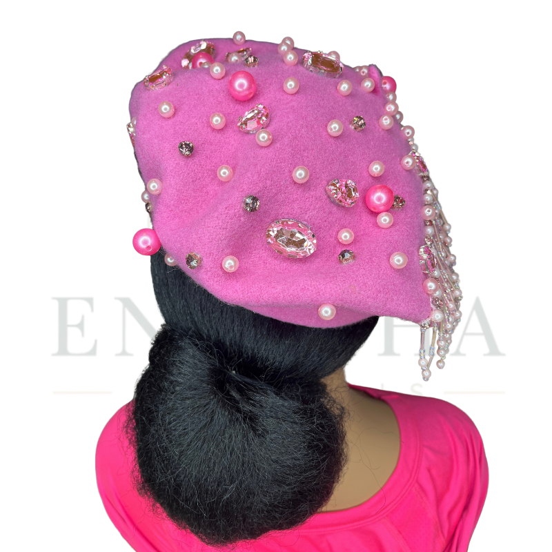 Pearl-Embellished Fringe Beret