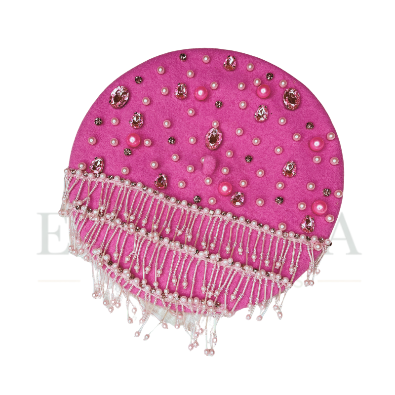 Pearl-Embellished Fringe Beret